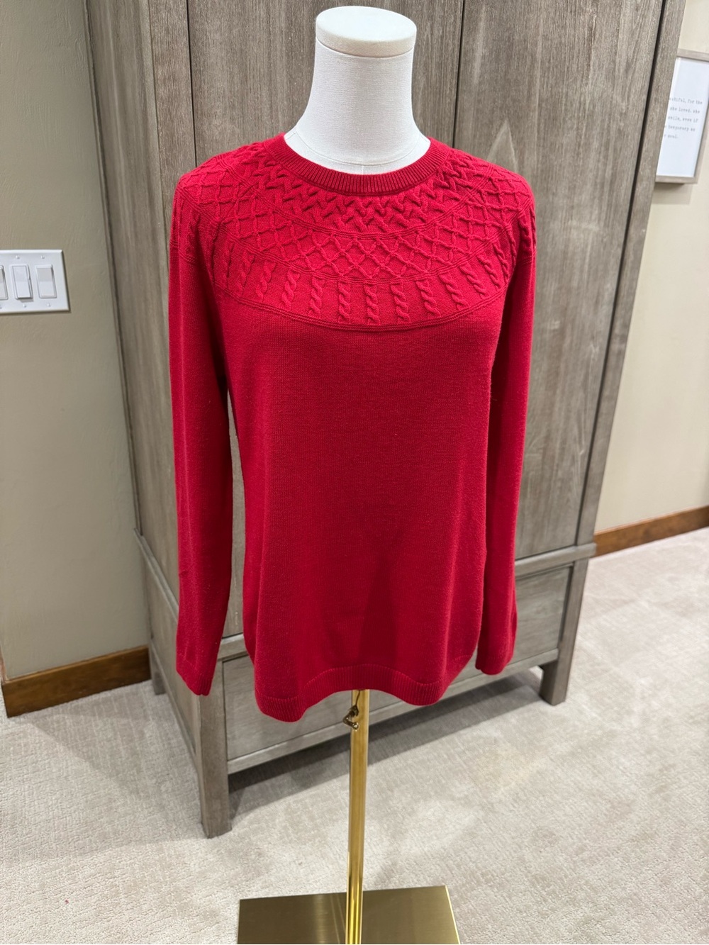 Talbots Red Cable Yoke Crewneck Sweater